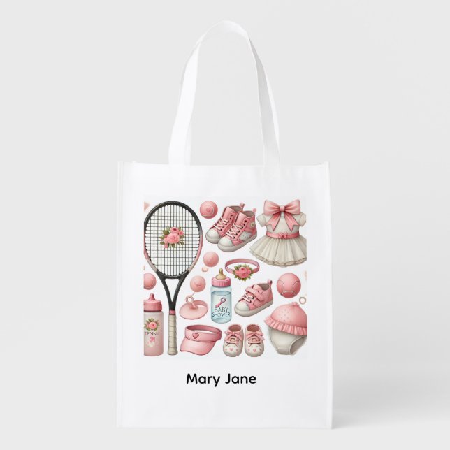 Tennis Girl Baby Shower  themed for cat lovers Grocery Bag (Front)