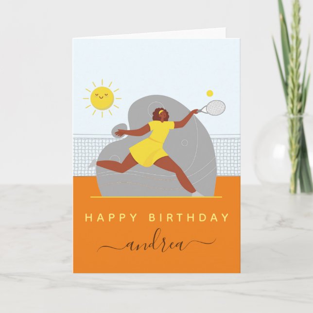 Tennis Girl Birthday Player Net & Kawaii Sun Kids  Card (Front)