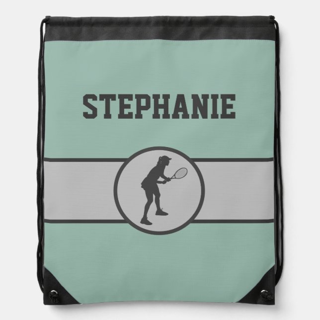 Tennis Girl Custom Name Personalized Drawstring Bag (Front)