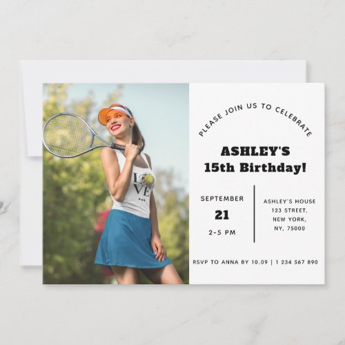 Tennis Girl Kids Photo Birthday Party Sport Theme Invitation