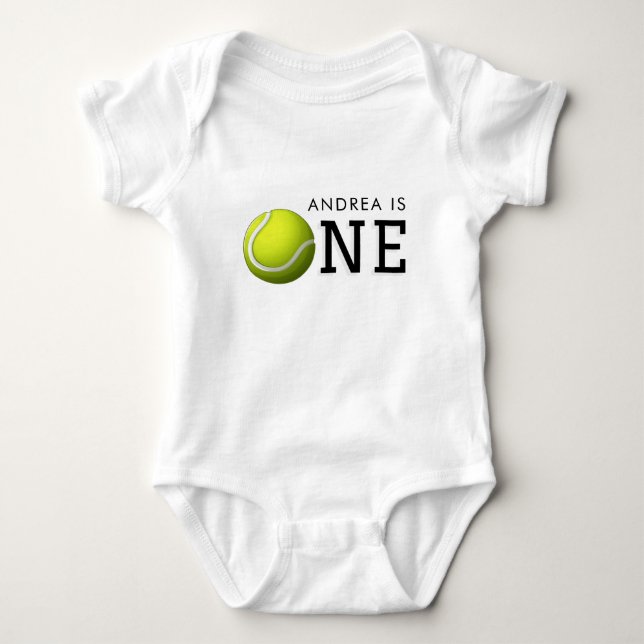 Tennis Girl or Boy 1st Birthday One Personalized  Baby Bodysuit (Front)