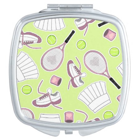 Tennis Girl Pattern Green Background Mirror For Makeup