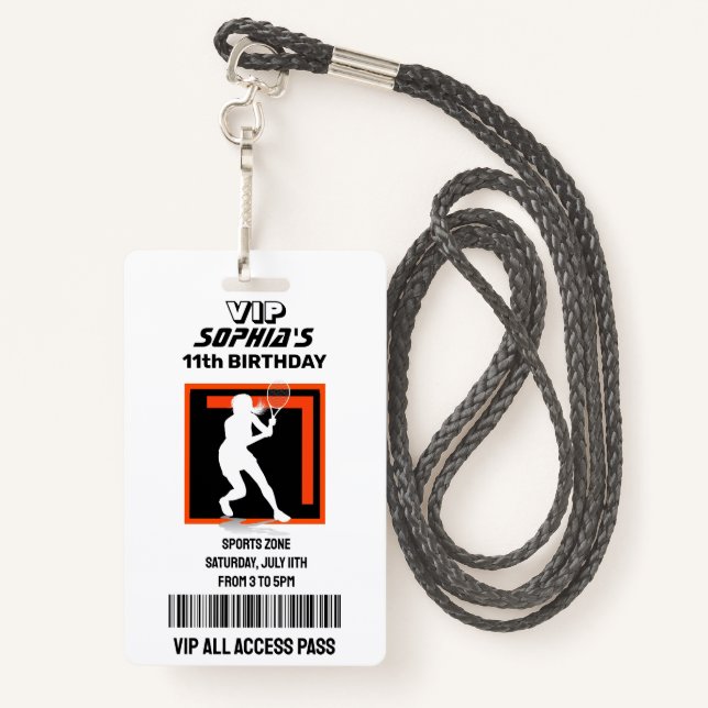 Tennis Girl Player Birthday Badge (Back with Lanyard)