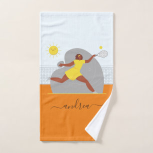 Tennis Girl Player Clay Court Kawaii Sun Kid Name Hand Towel