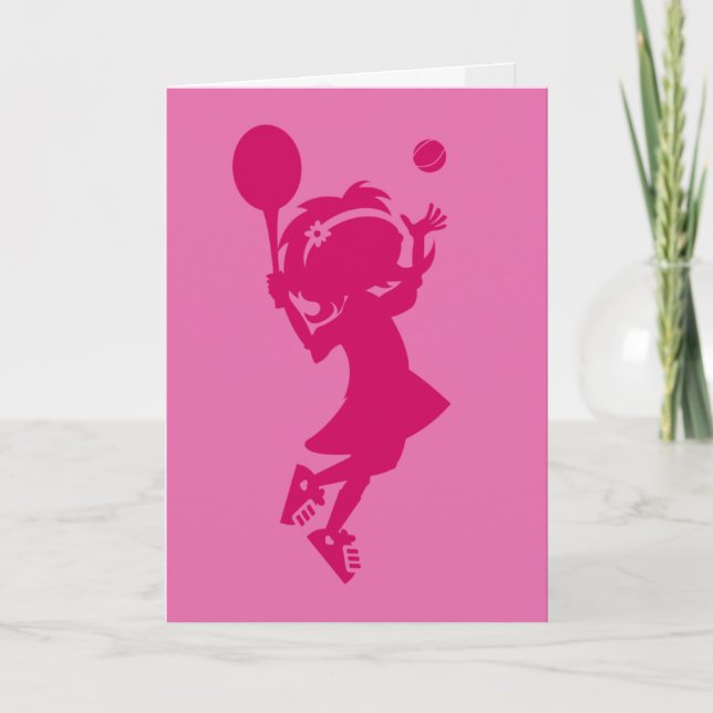 Tennis Girl Silhouette Birthday Card (Front)