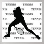 Tennis Girl Silhouette Black, White, Grey Poster at Zazzle