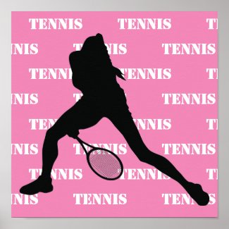 Tennis Girl Silhouette Pink, Black and White Poster