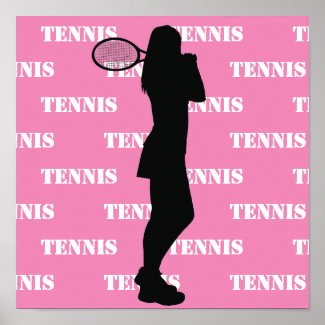 Tennis Girl Silhouette Pink, Black and White Poster