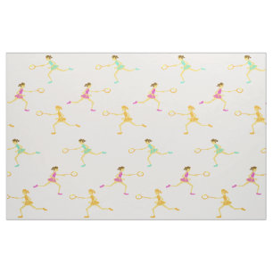 Tennis girls with racquet and ball fabric