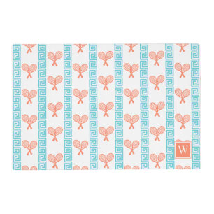 Tennis Greek Key Stripe Coral & Turquoise Monogram Placemat