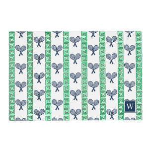 Tennis Greek Key Stripe - Navy & Green Monogram Placemat
