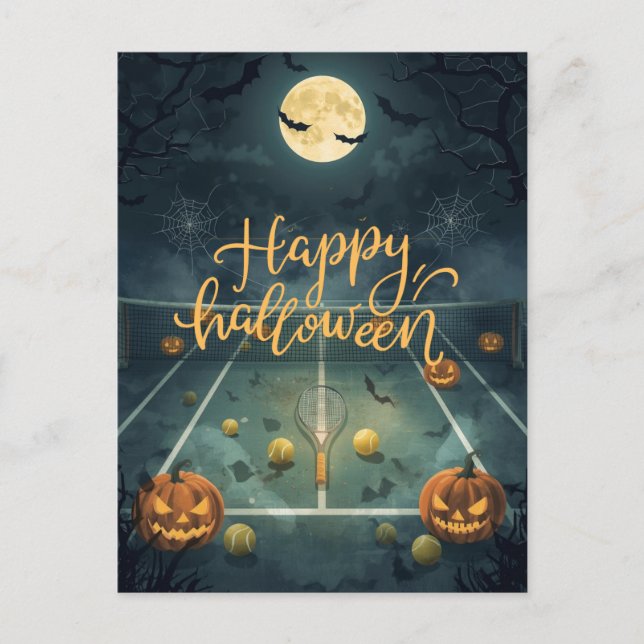 Tennis Halloween for Tennis Player with racket  Holiday Postcard (Front)