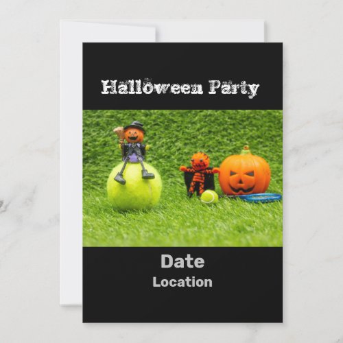 Tennis Halloween Party with ghost pumpkin on green Invitation