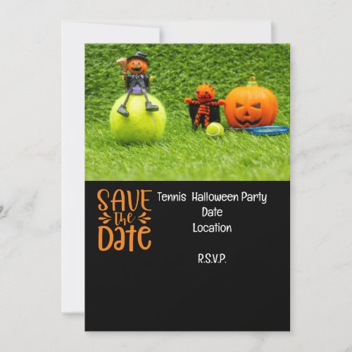 Tennis Halloween Party with pumpkin and Monster Invitation