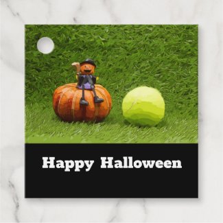 Tennis Halloween with tennis ball and pumpkin Favor Tags