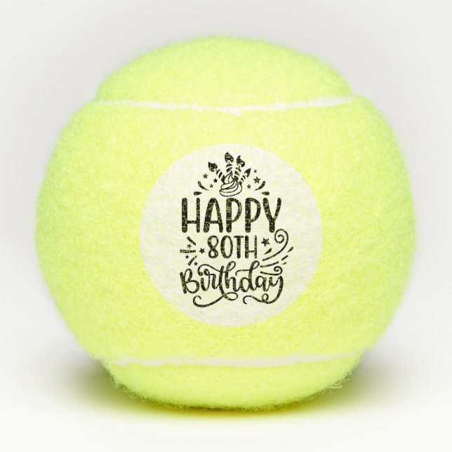 Tennis Happy 80th Birthday Tennis Balls (Front)