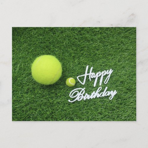 Tennis Happy birthday and balls on green grass Postcard