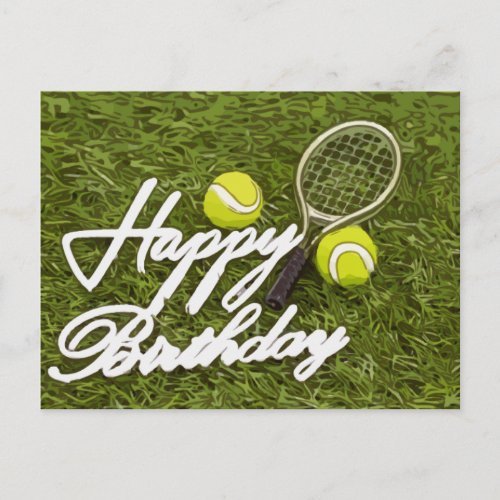 Tennis Happy Birthday Love  with ball and racket  Postcard