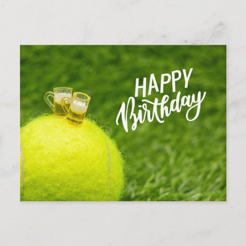 Tennis Happy Birthday Tennis ball with beer Postca Postcard