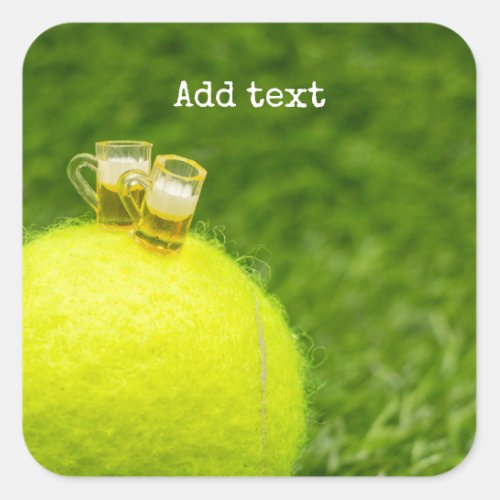 Tennis Happy Birthday Tennis ball with beer Square Sticker