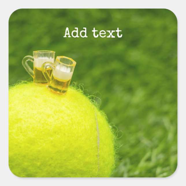 Tennis Happy Birthday Tennis ball with beer Square Sticker (Front)
