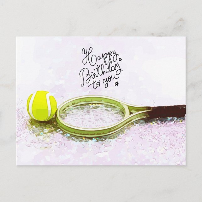 Tennis Happy Birthday with ball and racket  Postcard (Front)