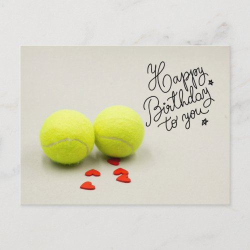 Tennis Happy Birthday with ball and  red heart  Postcard