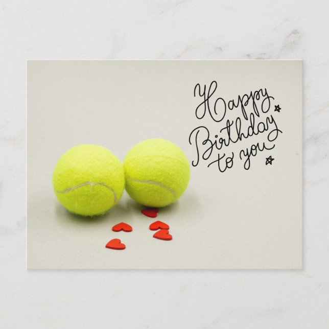 Tennis Happy Birthday with ball and  red heart  Postcard (Front)