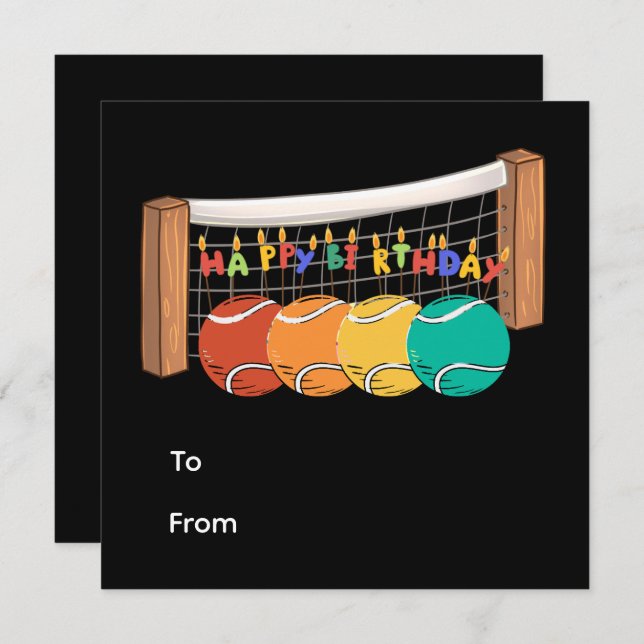 Tennis Happy Birthday with ball on court (Front/Back)