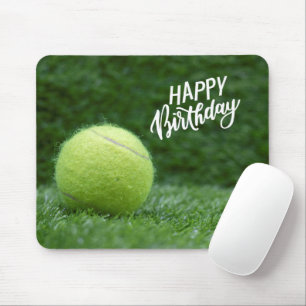 Tennis Happy Birthday with ball on green grass Mouse Pad