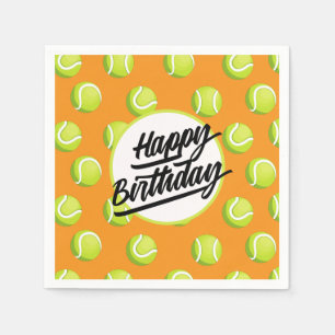 Tennis Happy Birthday with ball on orange Napkins