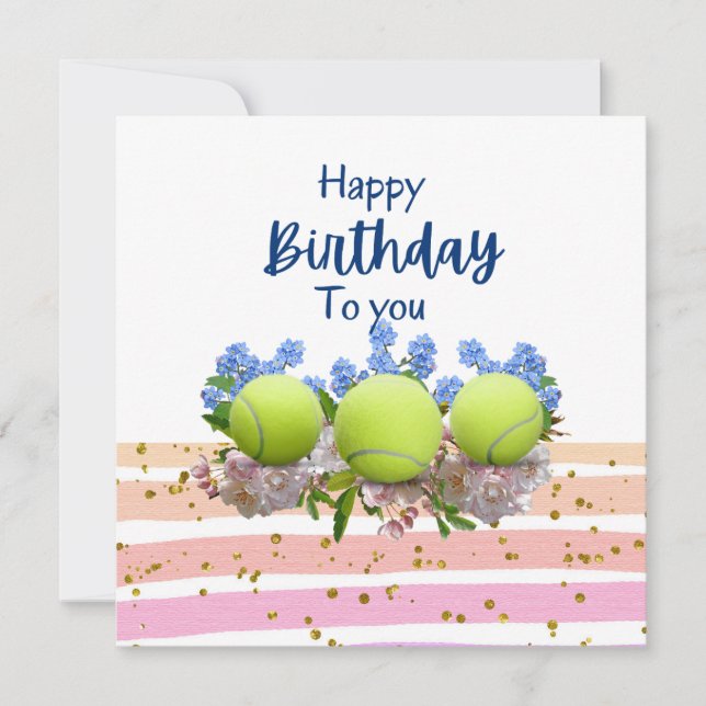 Tennis Happy Birthday with flowers (Front)