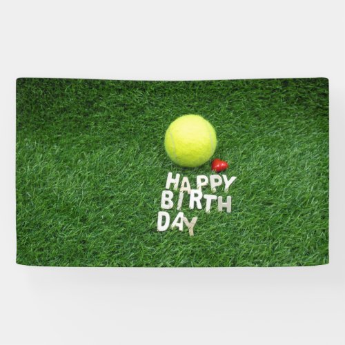 Tennis Happy Birthday with love heart Banner