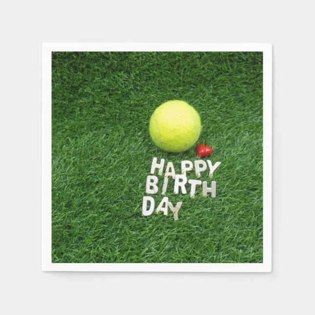 Tennis Happy Birthday with love heart Napkins (Front)