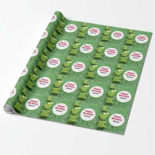 Tennis Happy Birthday with love on green grass Wrapping Paper