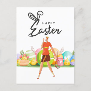 Tennis Happy Easter to Tennis Player with eggs Holiday Postcard