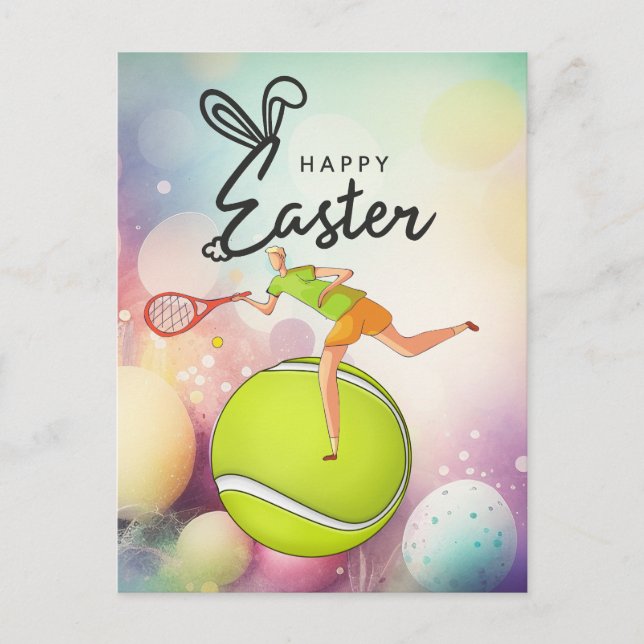 Tennis Happy Easter  to Tennis Player with eggs   Holiday Postcard (Front)