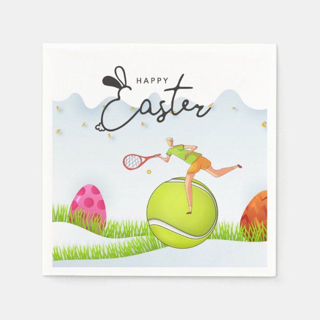 Tennis Happy Easter  to Tennis Player with eggs   Napkins (Front)