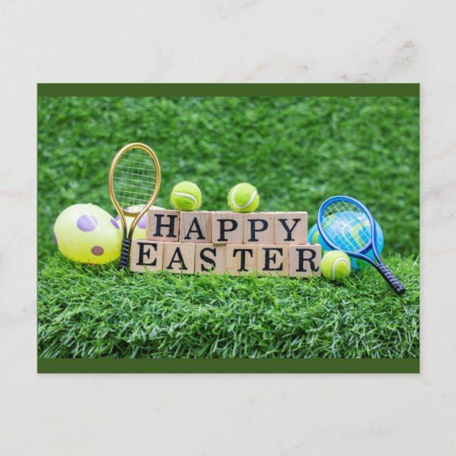 Tennis Happy Easter with ball racket and eggs Post Postcard (Front)