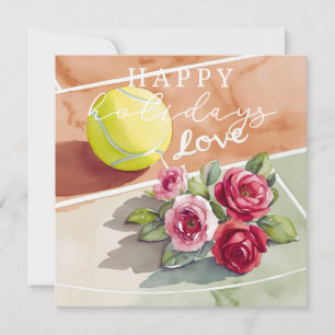 Tennis Happy Holidays with ball on green love Holiday Card