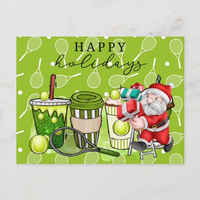 Tennis Happy Holidays with Santa Claus for Player  Holiday Postcard (Front)