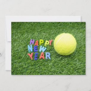 Tennis happy New Year & tennis ball for Player Holiday Card