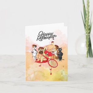 Tennis Happy Retirement player and dog watercolor Card