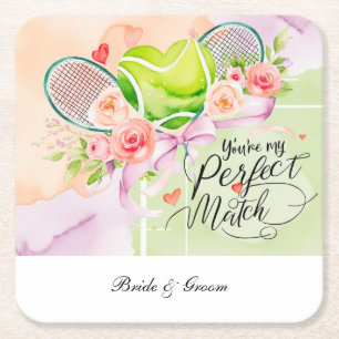 TENNIS heart shape for LOVE Wedding  Square Paper Coaster