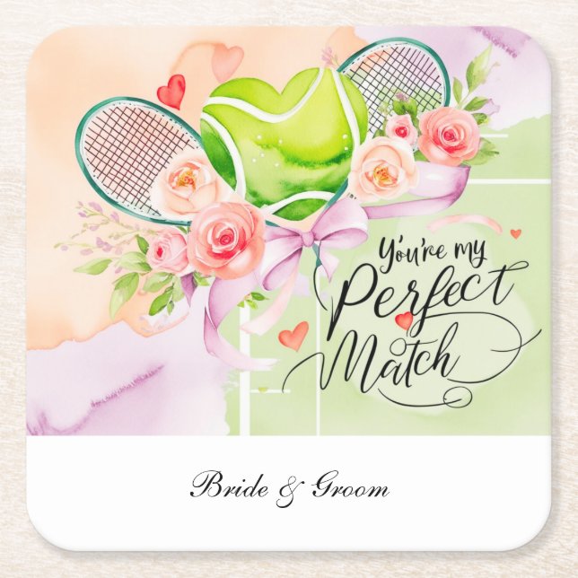TENNIS heart shape for LOVE Wedding  Square Paper Coaster (Front)