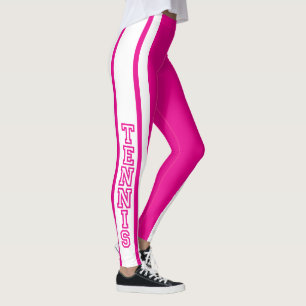 Tennis in Hot Pink and White Typography Letters Leggings