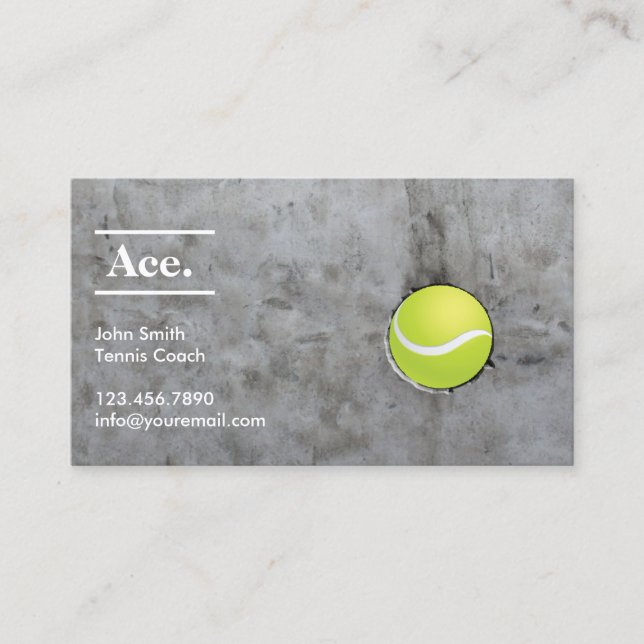 Tennis Instructor Ace ball on the Wall Business Card (Front)