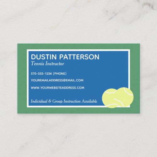 Tennis Instructor or Coach Blue and Green Business Card