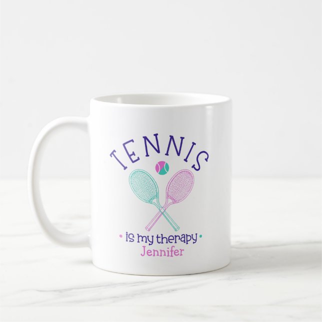 "Tennis Is My Therapy" Custom Coffee Mug Gift (Left)