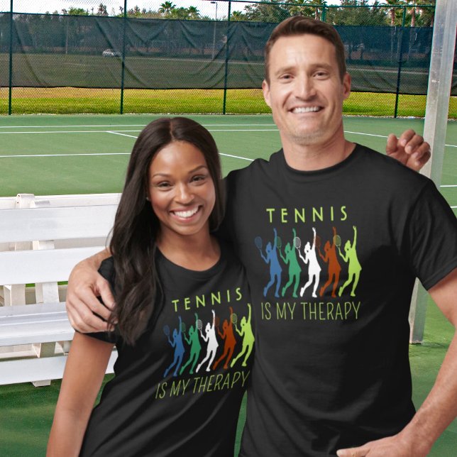 Tennis is my therapy! Female tennis player Black T-Shirt (Creator Uploaded)